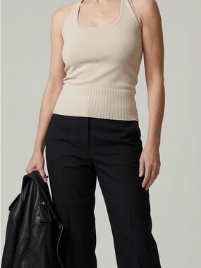 Ribbed Halter Tank Top in Cream